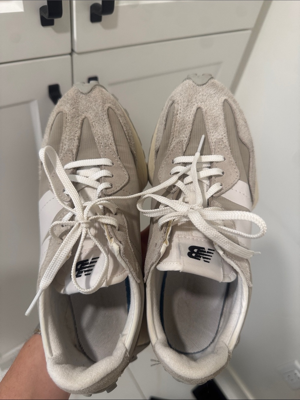 New Balance 327’s Cream and Tan Runner Sneakers